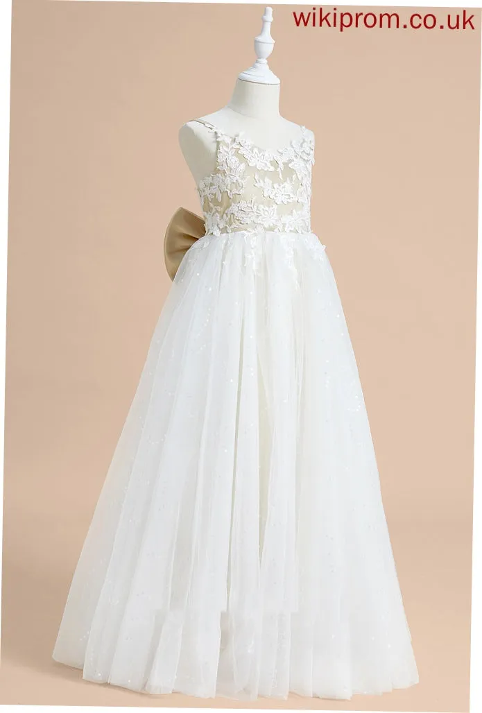- Lace/Bow(s) Sleeveless Rosalind Dress Satin/Tulle Girl Floor-length With Ball-Gown/Princess V-neck Flower Flower Girl Dresses