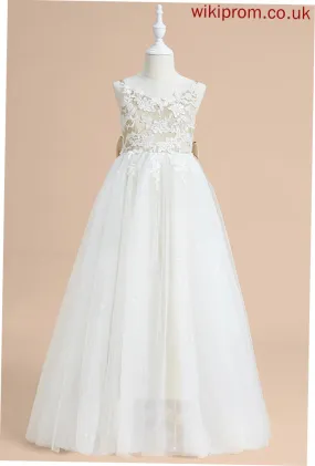 - Lace/Bow(s) Sleeveless Rosalind Dress Satin/Tulle Girl Floor-length With Ball-Gown/Princess V-neck Flower Flower Girl Dresses