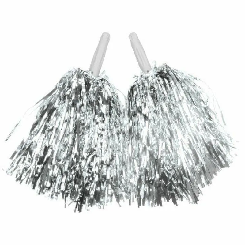 2 Pack Metallic Silver Tinsel Pom Poms - 30g
