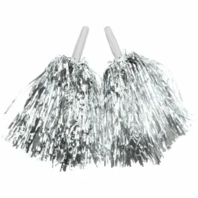 2 Pack Metallic Silver Tinsel Pom Poms - 30g
