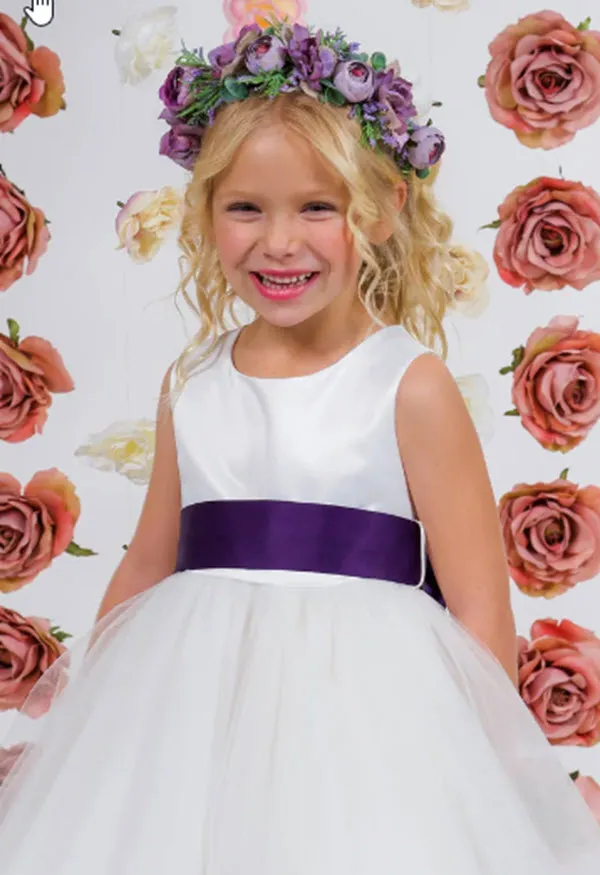411 Satin Sash Bow Girl First Communion or Flower Girl Dress (White Dress)