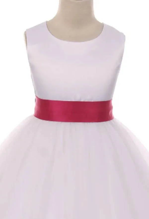 411 Satin Sash Bow Girl First Communion or Flower Girl Dress (White Dress)