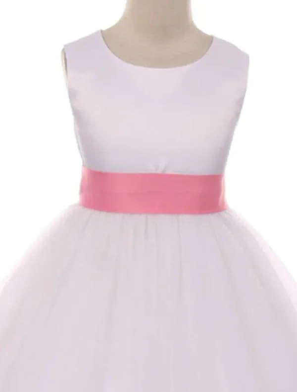 411 Satin Sash Bow Girl First Communion or Flower Girl Dress (White Dress)