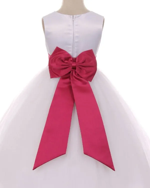 411 Satin Sash Bow Girl First Communion or Flower Girl Dress (White Dress)