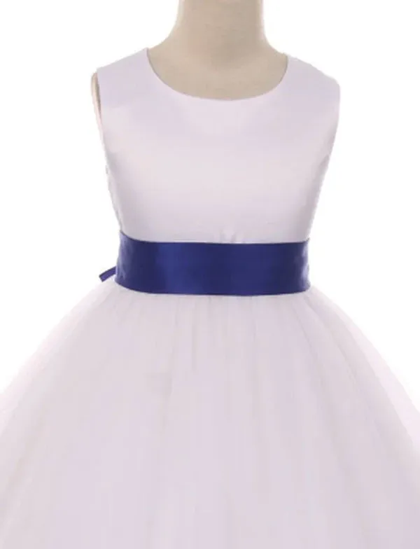 411 Satin Sash Bow Girl First Communion or Flower Girl Dress (White Dress)