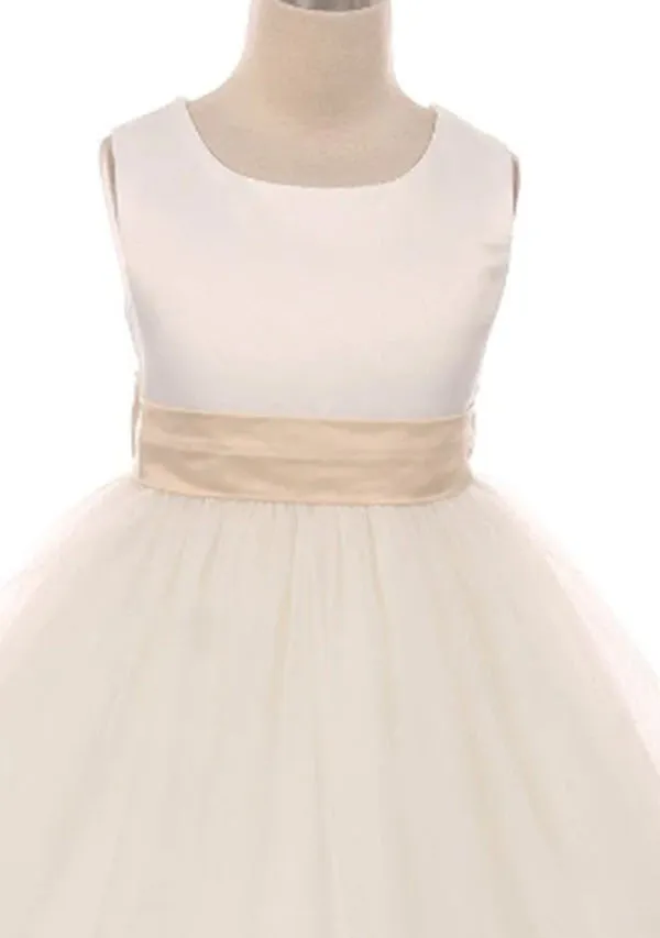 411 Satin Sash Bow Girl First Communion or Flower Girl Dress (White Dress)