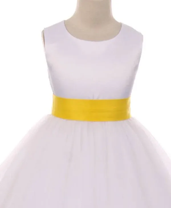 411 Satin Sash Bow Girl First Communion or Flower Girl Dress (White Dress)
