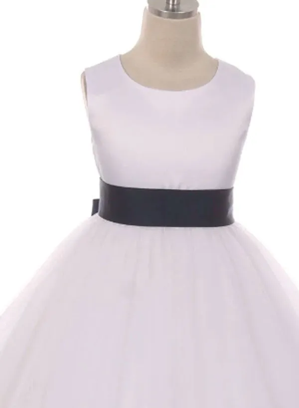 411 Satin Sash Bow Girl First Communion or Flower Girl Dress (White Dress)