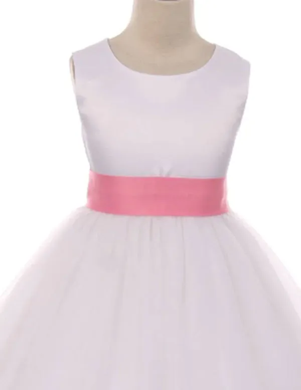 411 Satin Sash Bow Girl First Communion or Flower Girl Dress (White Dress)