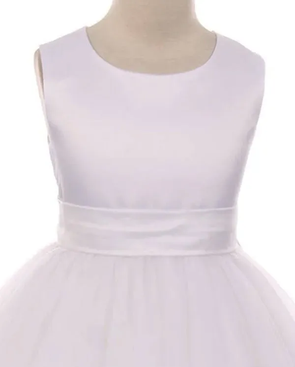 411 Satin Sash Bow Girl First Communion or Flower Girl Dress (White Dress)