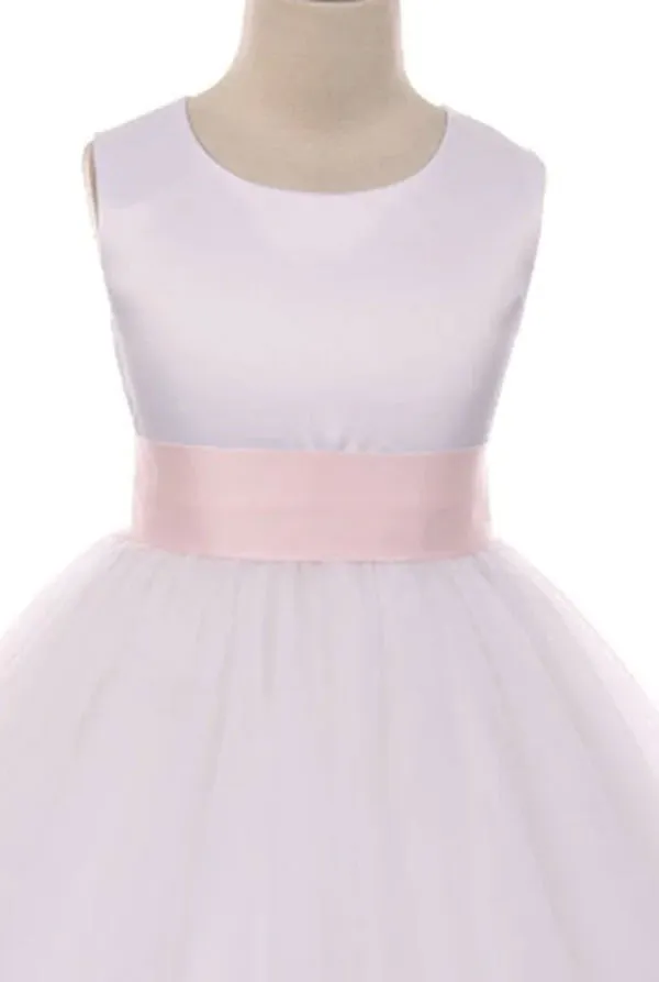 411 Satin Sash Bow Girl First Communion or Flower Girl Dress (White Dress)