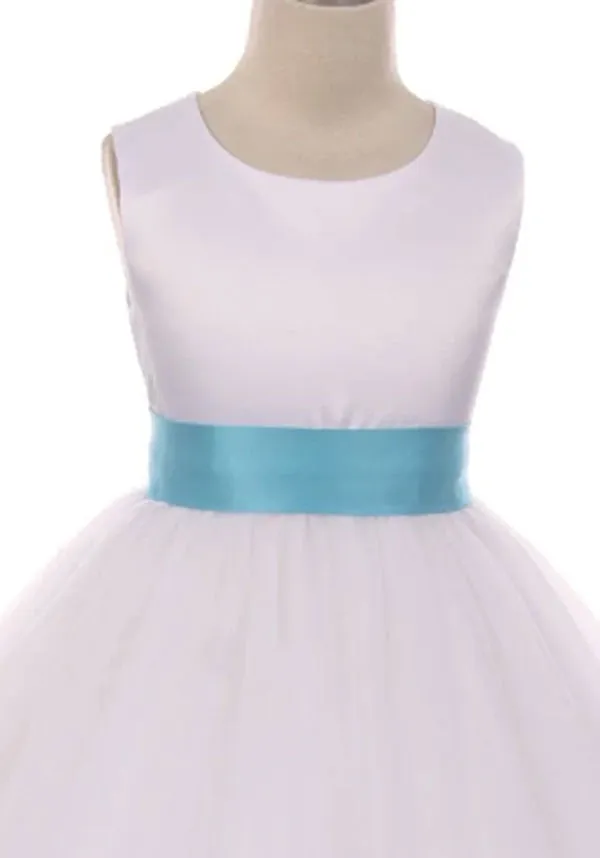 411 Satin Sash Bow Girl First Communion or Flower Girl Dress (White Dress)