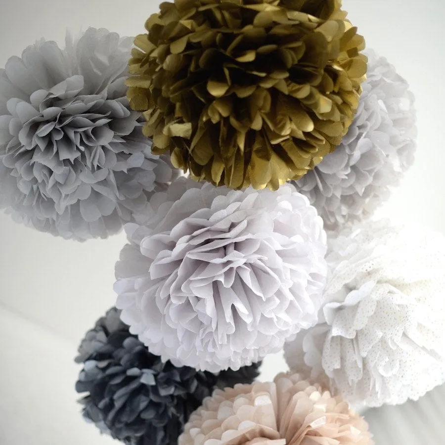 90 mixed size tissue paper  pom poms value set - custom colours