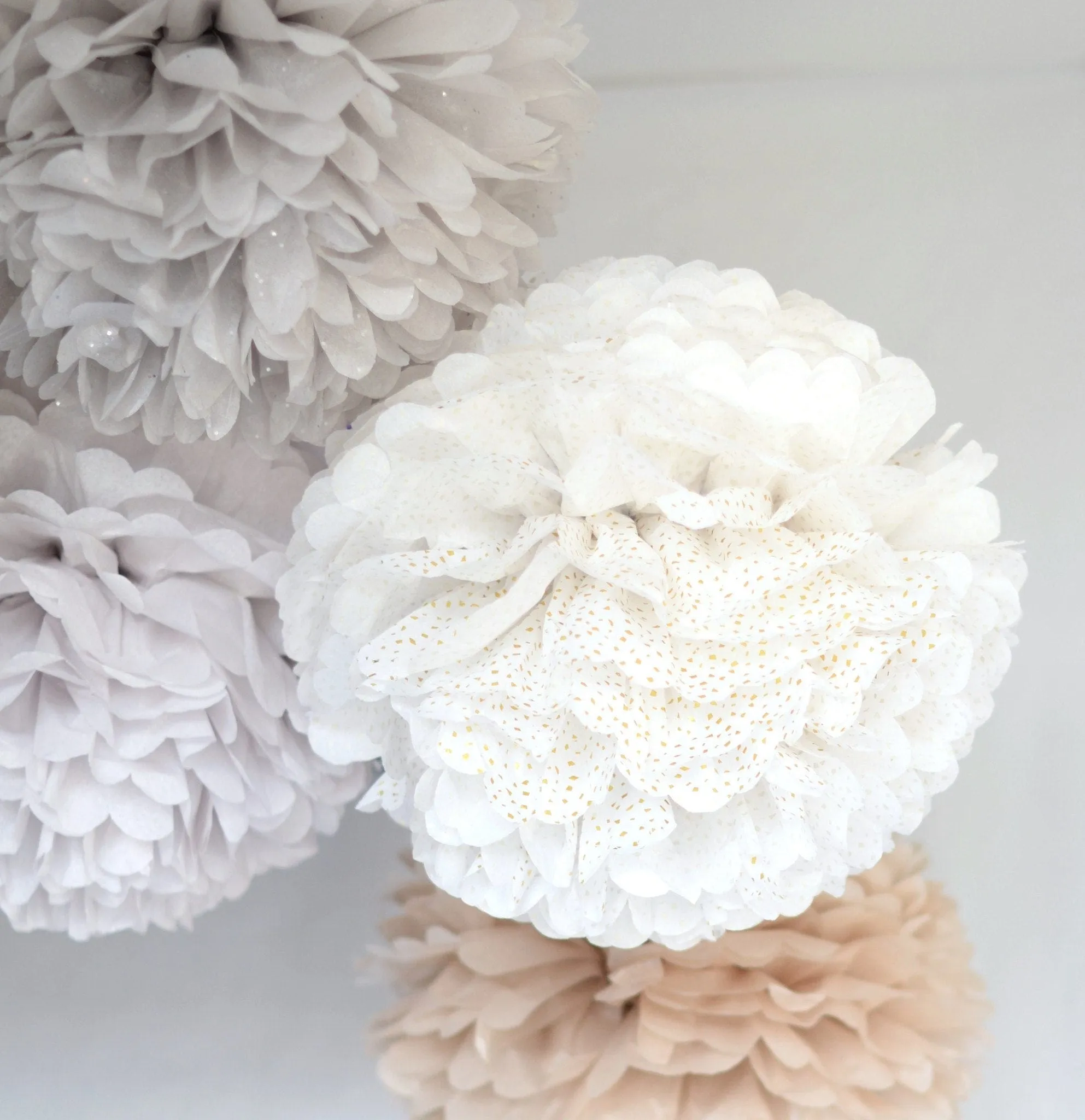 90 mixed size tissue paper  pom poms value set - custom colours
