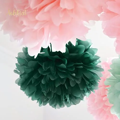 AOBKIAT Wedding Birthday Party Decorations Set,15PCS Sage Green Pink Tissue Paper Pompoms Circle Dots Paper Garland String Hanging Backdrop for Baby Shower, Boho Bridal Wedding Theme Decor