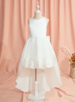 Asymmetrical Lace/Bow(s) Flower Girl Dresses Sleeveless Flower Girl Rosalind Neck Scoop - With Ball-Gown/Princess Satin/Tulle Dress