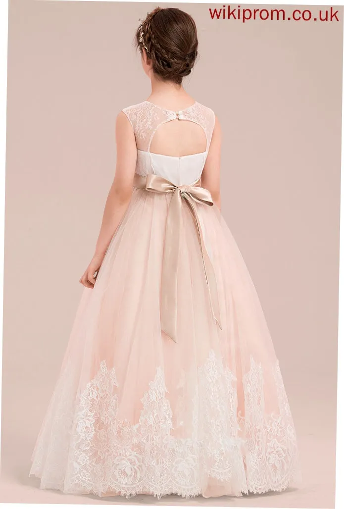 Ball-Gown/Princess Dress With Neck Scoop Flower Sleeveless Beading Floor-length Lori - Satin/Tulle/Lace Flower Girl Dresses Girl