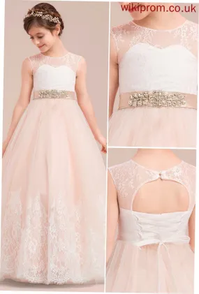 Ball-Gown/Princess Dress With Neck Scoop Flower Sleeveless Beading Floor-length Lori - Satin/Tulle/Lace Flower Girl Dresses Girl