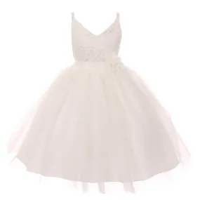Big Girls Ivory Beaded Lace V-neck Special Occasion Dress 8-12