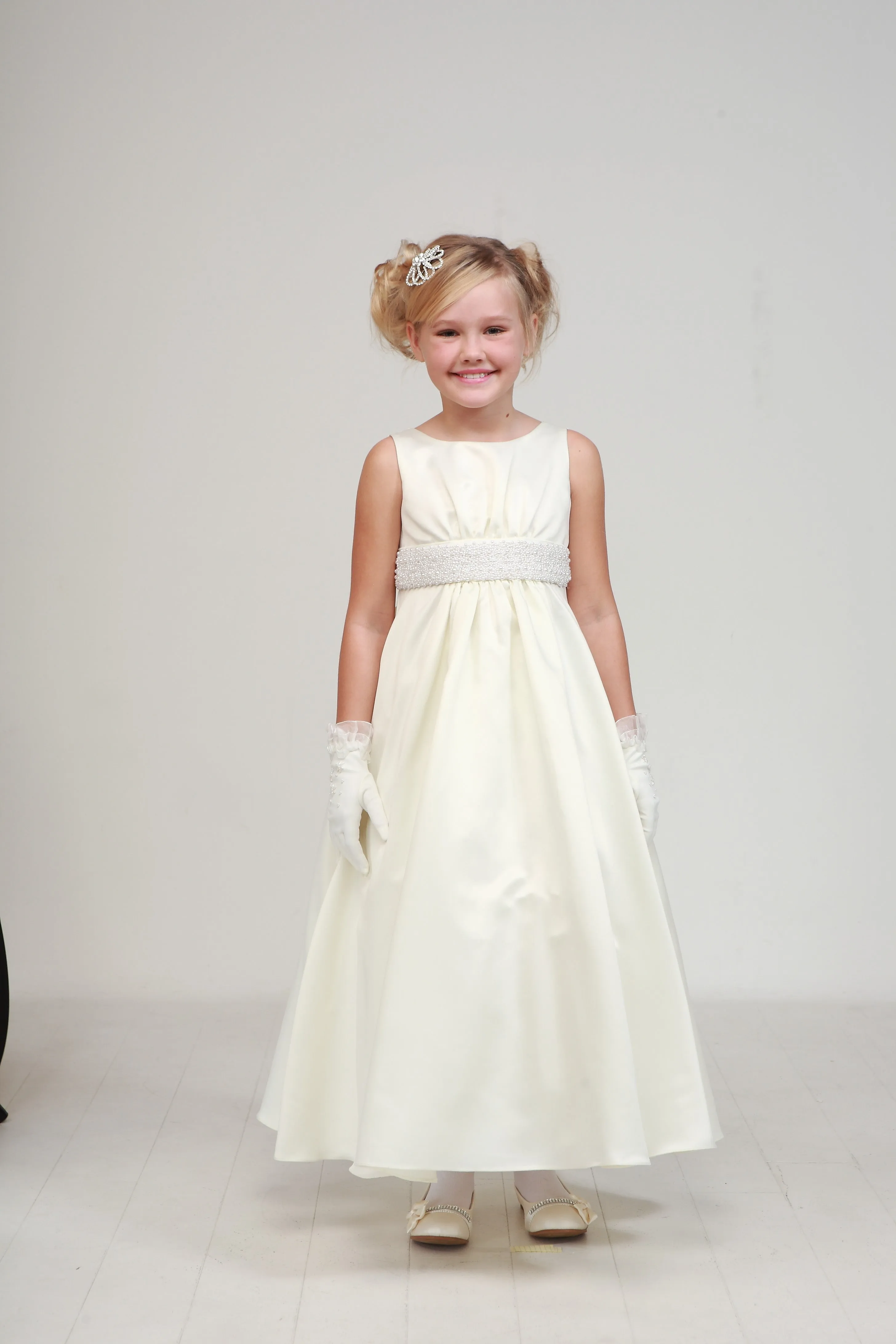 Big Girls Ivory Pearls Waistband Flower Girl Dress 8-16