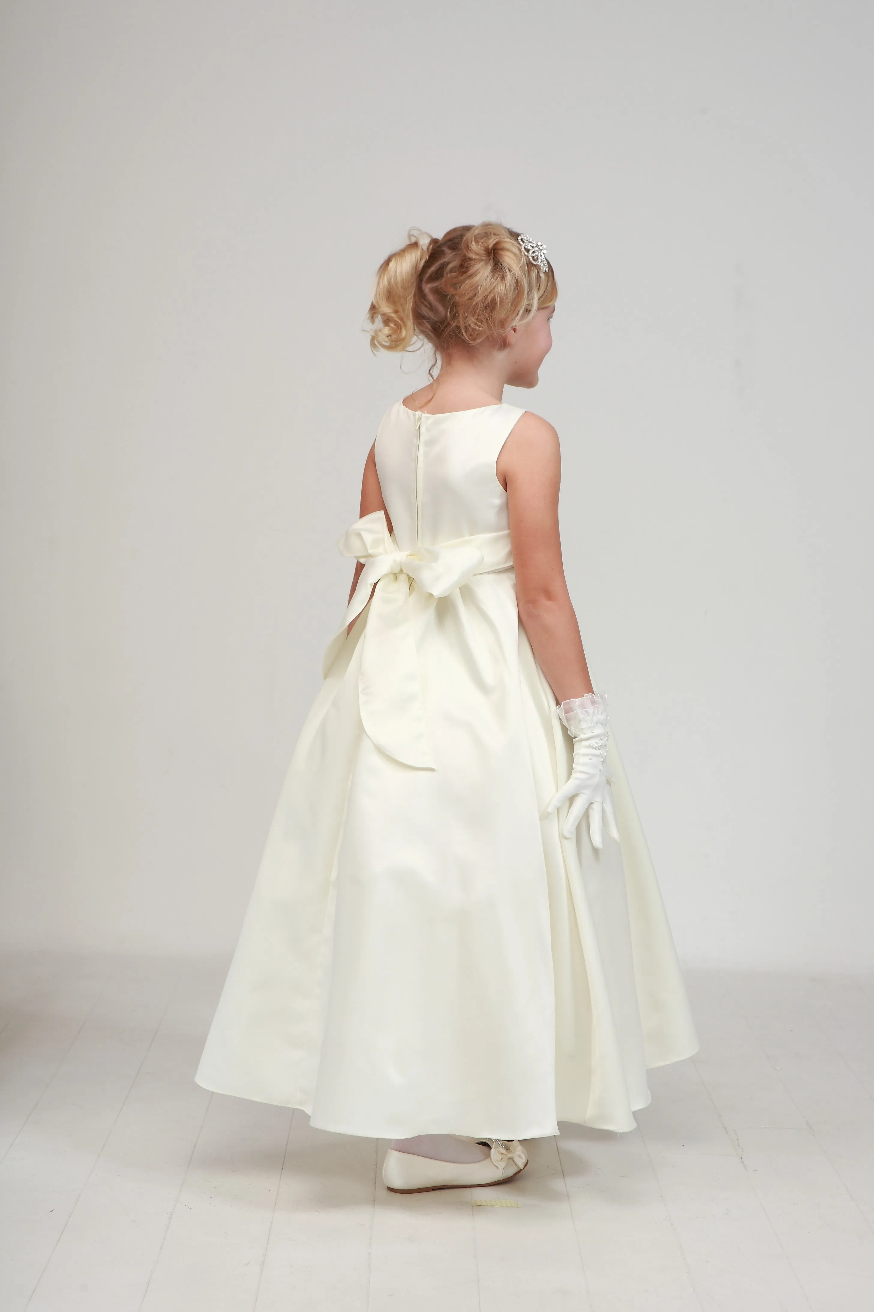 Big Girls Ivory Pearls Waistband Flower Girl Dress 8-16