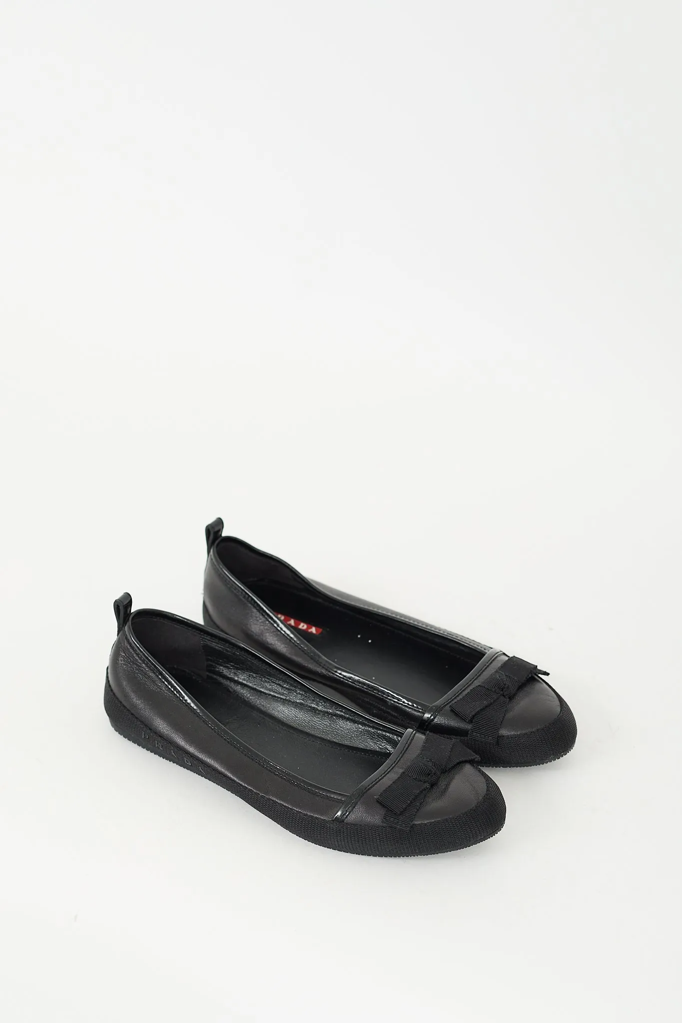 Black Leather Trimmed Ballet Flat