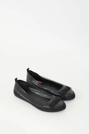 Black Leather Trimmed Ballet Flat