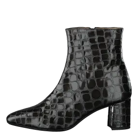 Block Heel Boot With Zipper Olive Croco