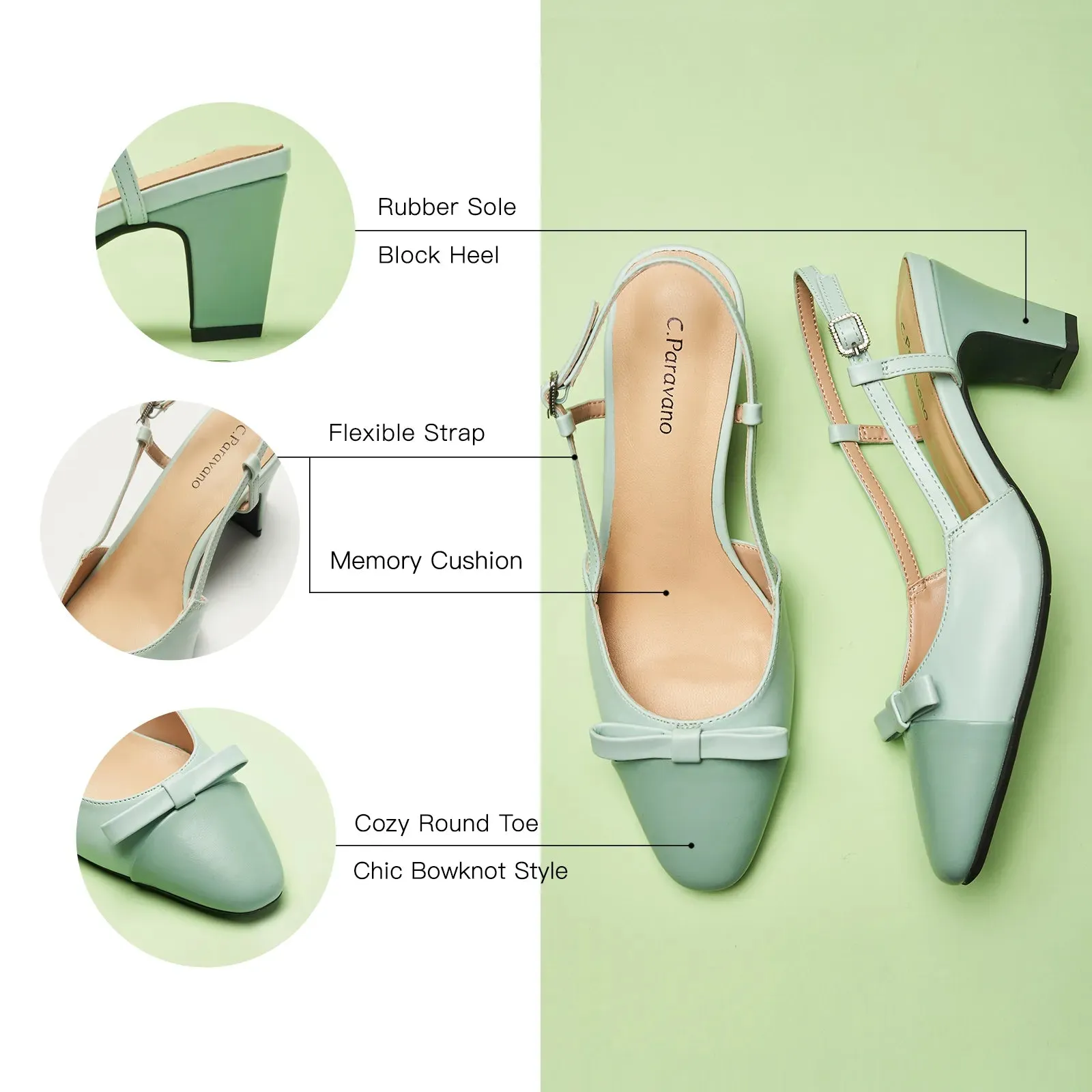 Bow Detail Colorblock Slingback Pumps (Jessica B) Social