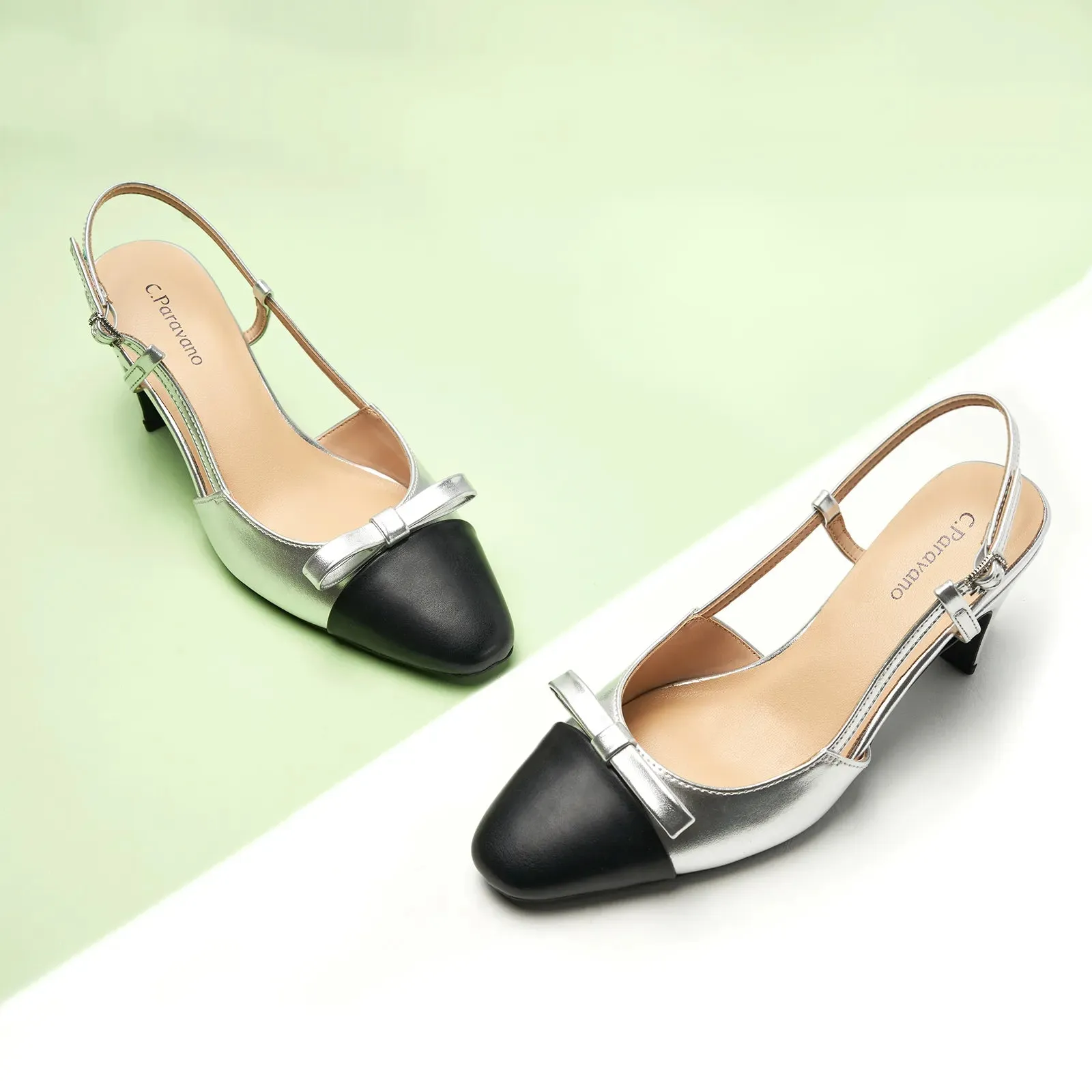 Bow Detail Colorblock Slingback Pumps (Jessica B) Social