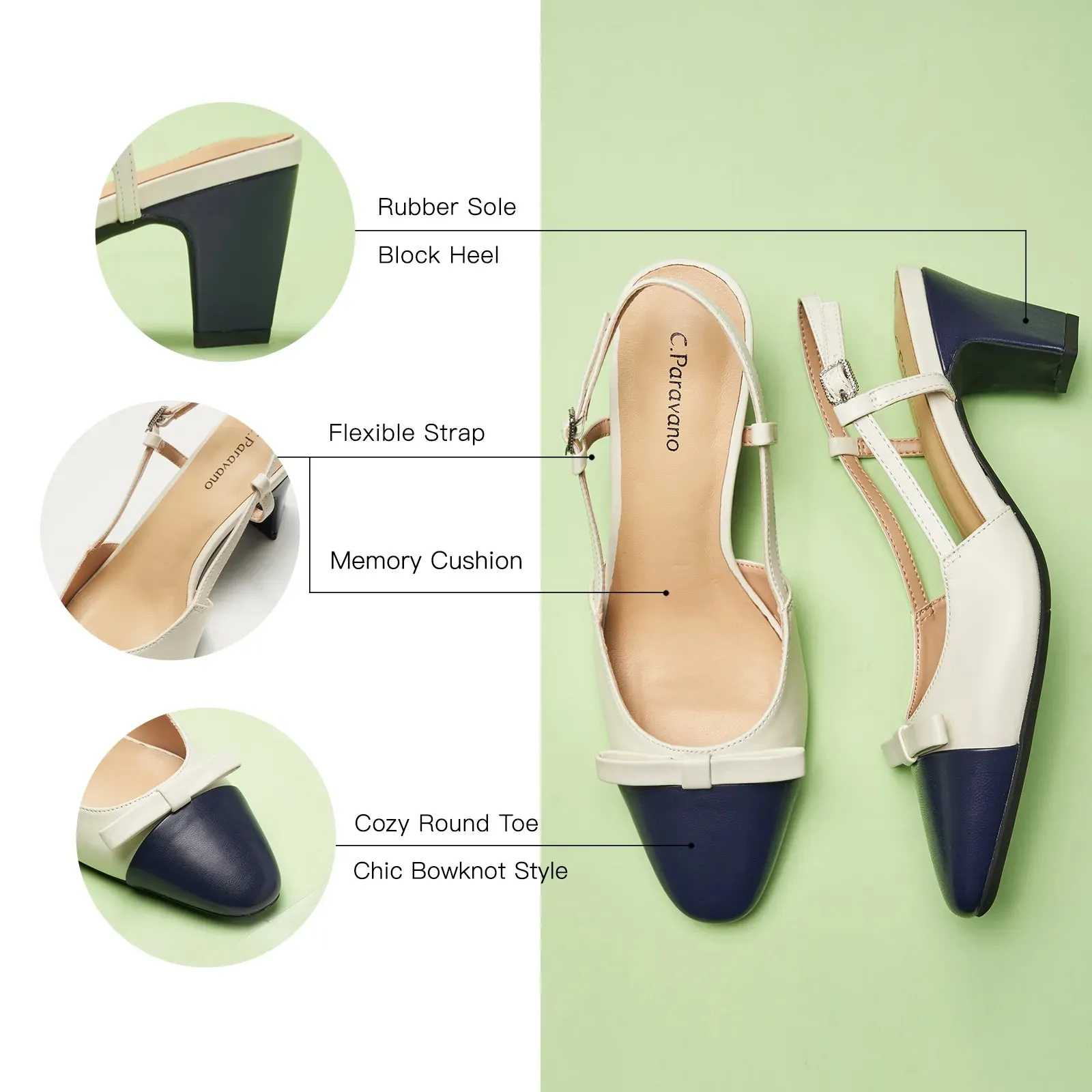Bow Detail Colorblock Slingback Pumps (Jessica B) Social