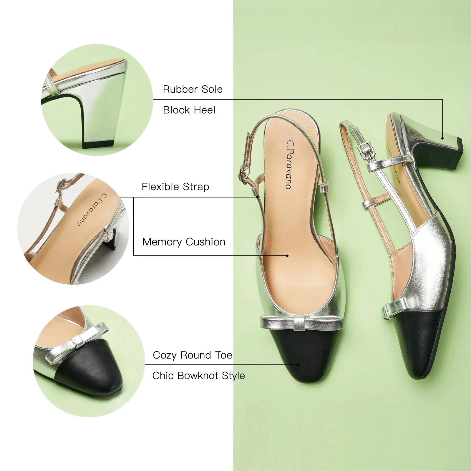Bow Detail Colorblock Slingback Pumps (Jessica B) Social