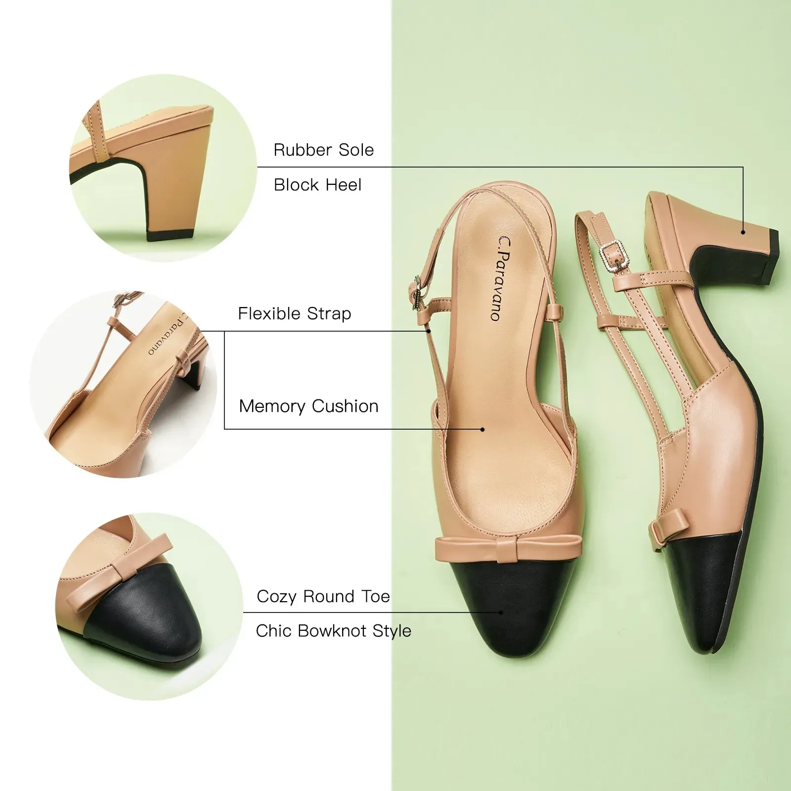 Bow Detail Colorblock Slingback Pumps (Jessica B) Social