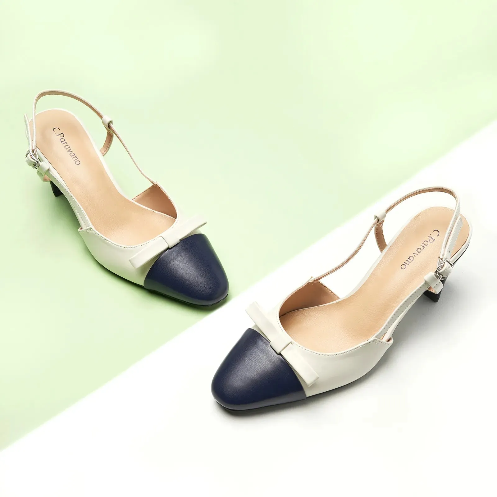 Bow Detail Colorblock Slingback Pumps (Jessica B) Social