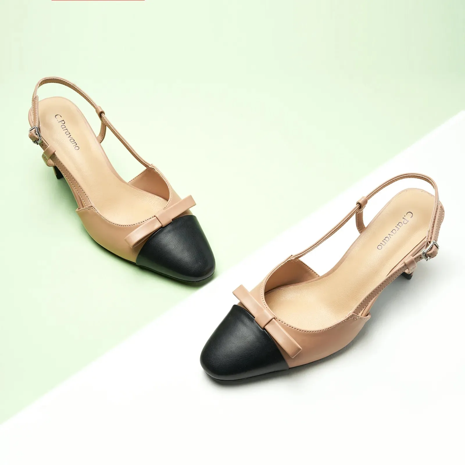 Bow Detail Colorblock Slingback Pumps (Jessica B) Social