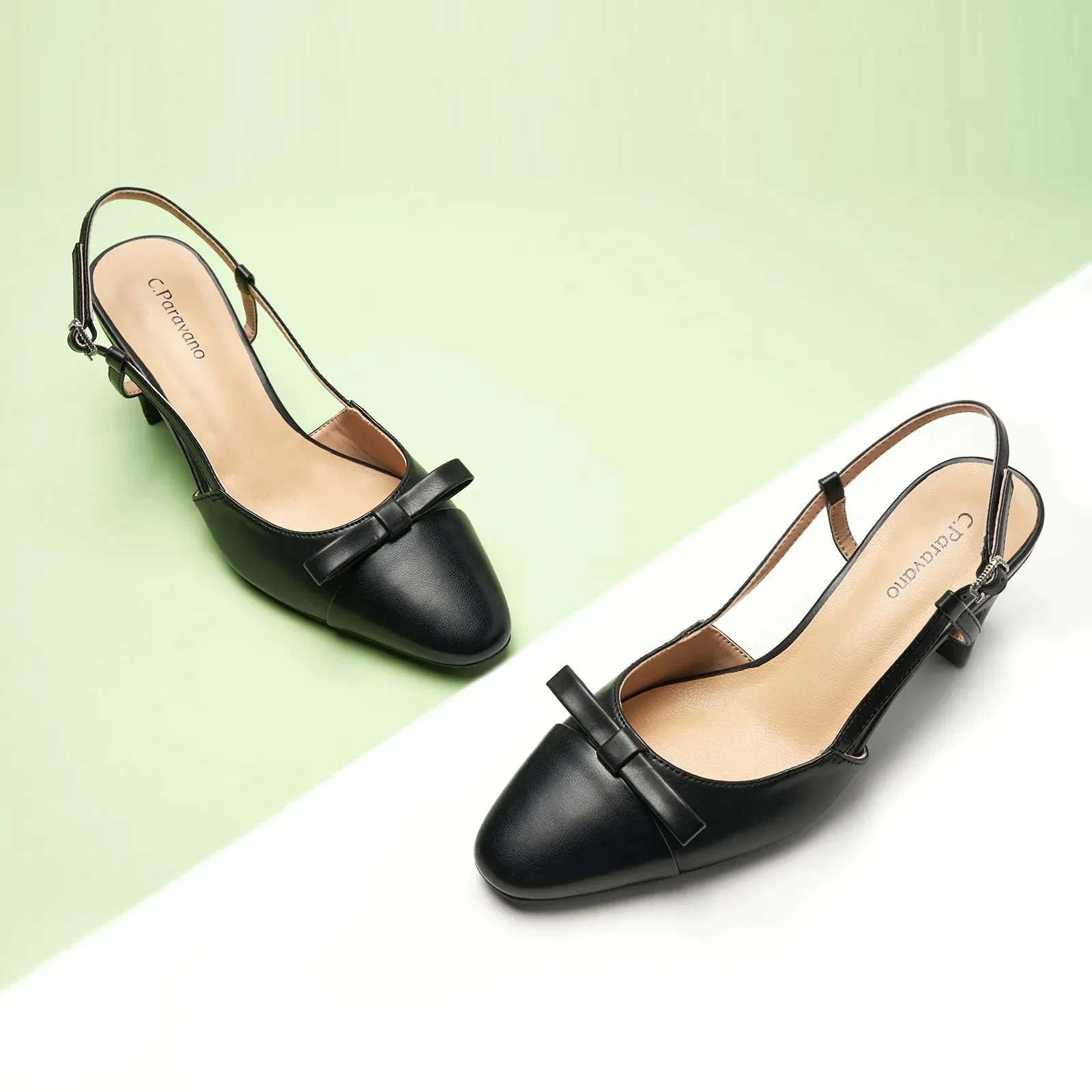 Bow Detail Colorblock Slingback Pumps (Jessica B) Social