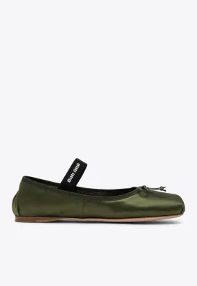 Bow Embellished Satin Ballet Flats
