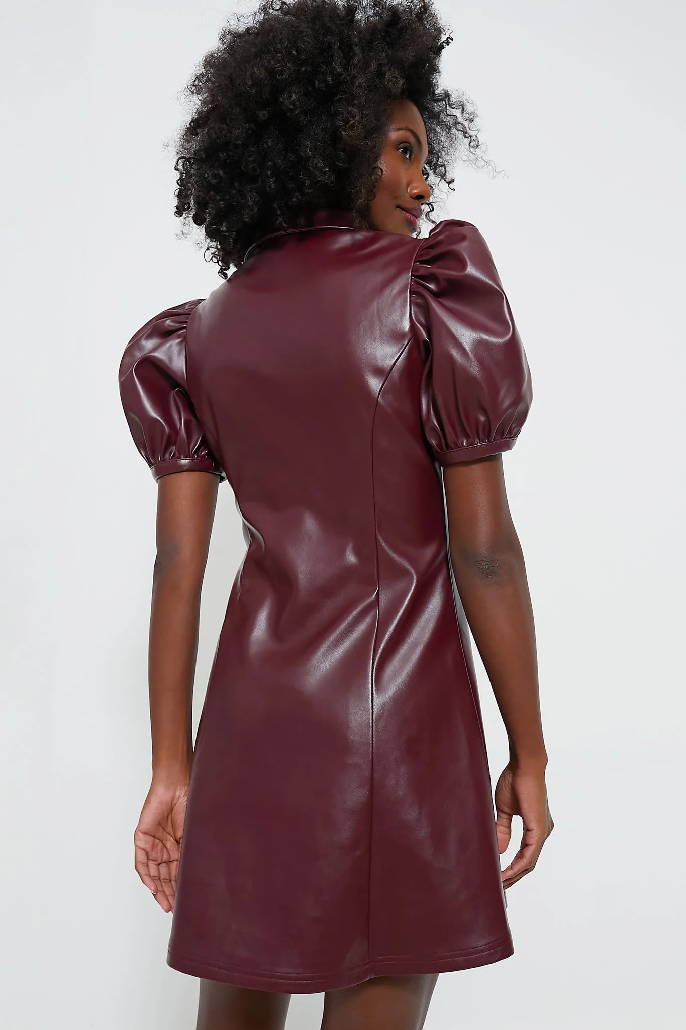 Burgundy Front Zip Faux Leather Mini Dress