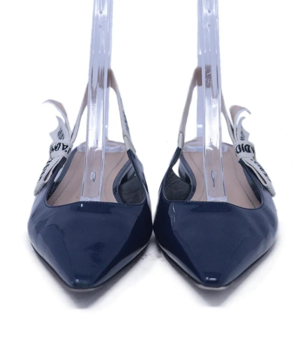 Christian Dior Navy Patent Leather Slingbacks sz 8