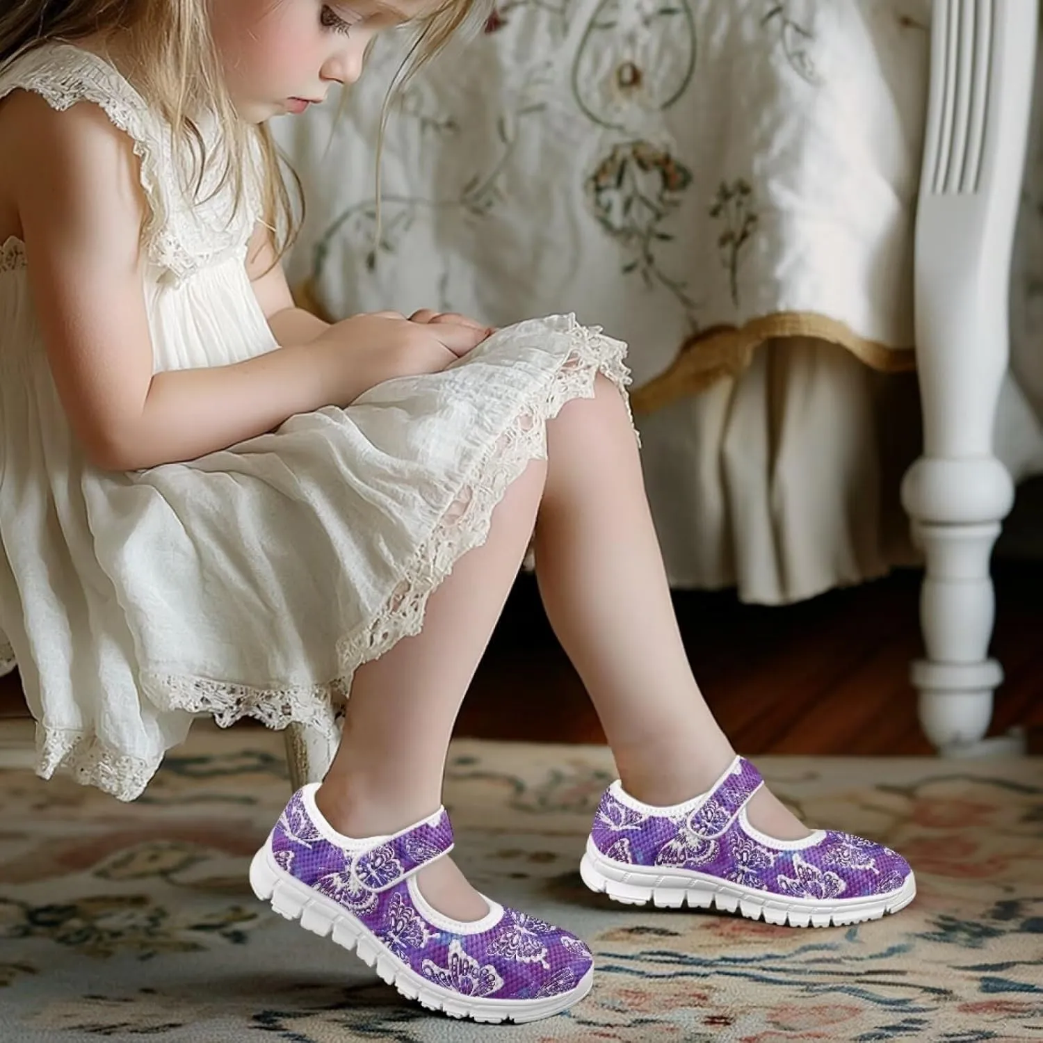 Coloranimal Mary Jane Flats Uniform Shoes for Girls Princess Shoes Girls' Flats Magic Sticker Shallow Mouth Dress Shoes with Anti Skid Sole