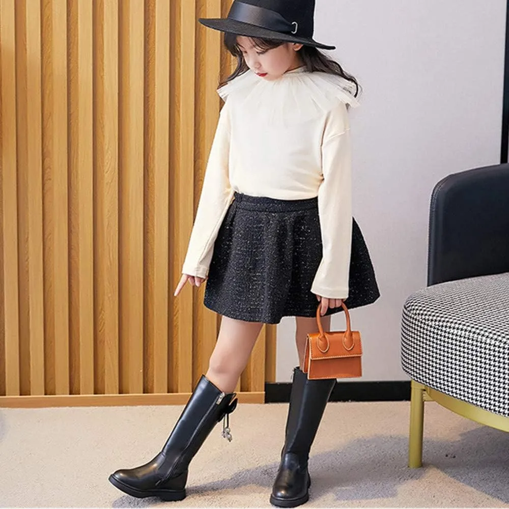 Dayiss Girl's Waterproof Fashion Side Zipper Fur Lined Knee High Riding Boots Dress Princess Shoes Girls Leather Tall Winter Boots