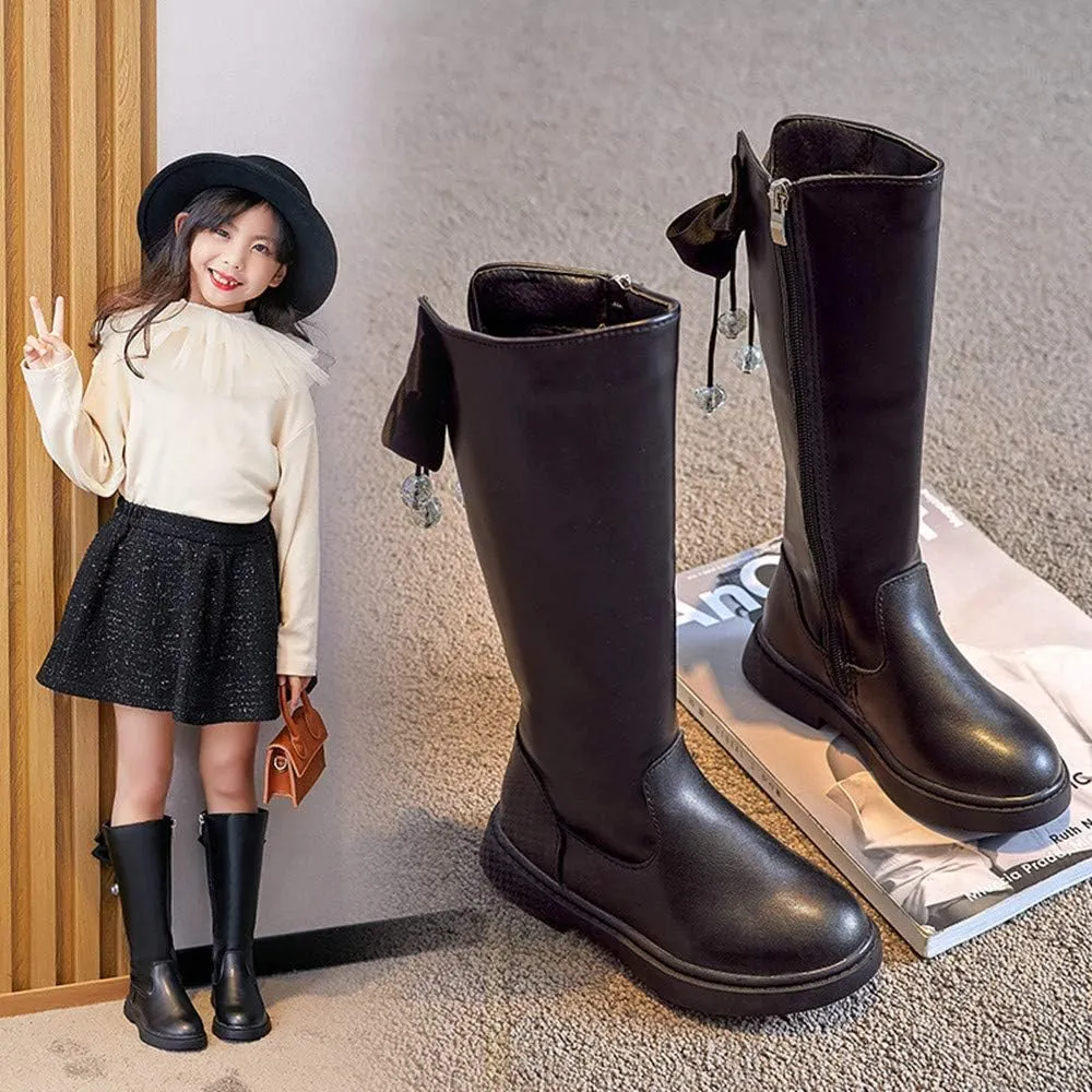 Dayiss Girl's Waterproof Fashion Side Zipper Fur Lined Knee High Riding Boots Dress Princess Shoes Girls Leather Tall Winter Boots