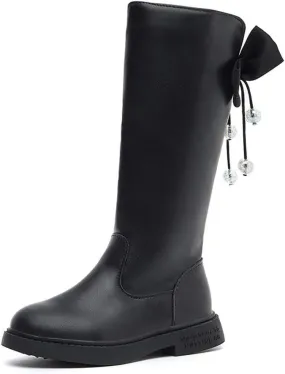 Dayiss Girl's Waterproof Fashion Side Zipper Fur Lined Knee High Riding Boots Dress Princess Shoes Girls Leather Tall Winter Boots