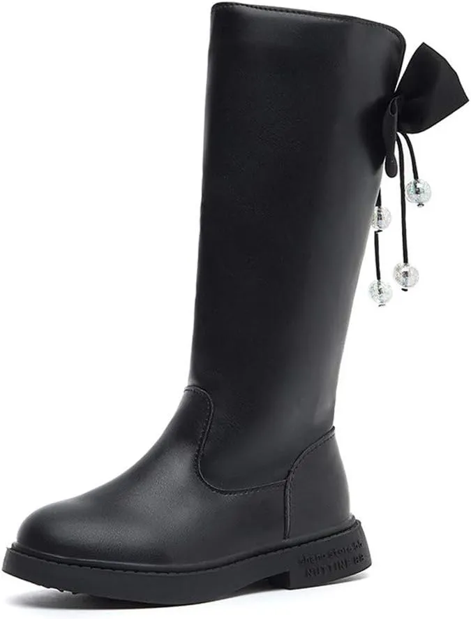 Dayiss Girl's Waterproof Fashion Side Zipper Fur Lined Knee High Riding Boots Dress Princess Shoes Girls Leather Tall Winter Boots