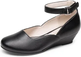 DREAM PAIRS Girls Dress Shoes Low Wedge Heels Ankle Strap Wedding Flower Party Pump for Toddler Little Big Kid