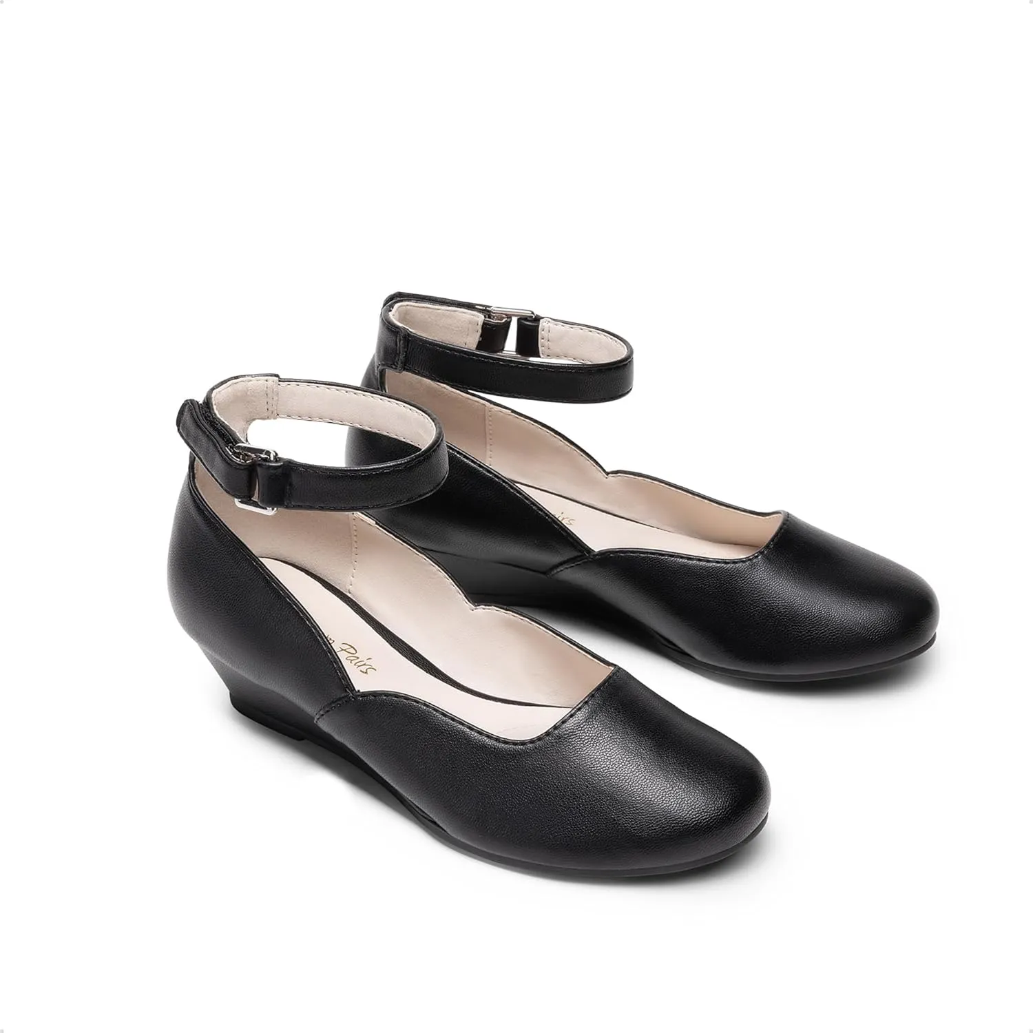 DREAM PAIRS Girls Dress Shoes Low Wedge Heels Ankle Strap Wedding Flower Party Pump for Toddler Little Big Kid