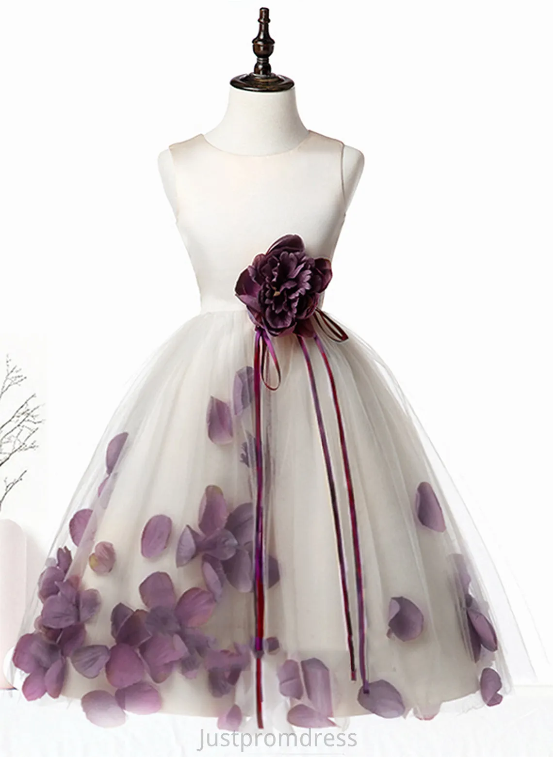 Dress Girl Alula Flower(s) Knee-length Sleeveless - With Flower Flower Girl Dresses Neck Scoop A-Line Satin/Tulle
