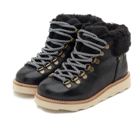 Eddie Fur Lined Leather Hiking Boot (Black)