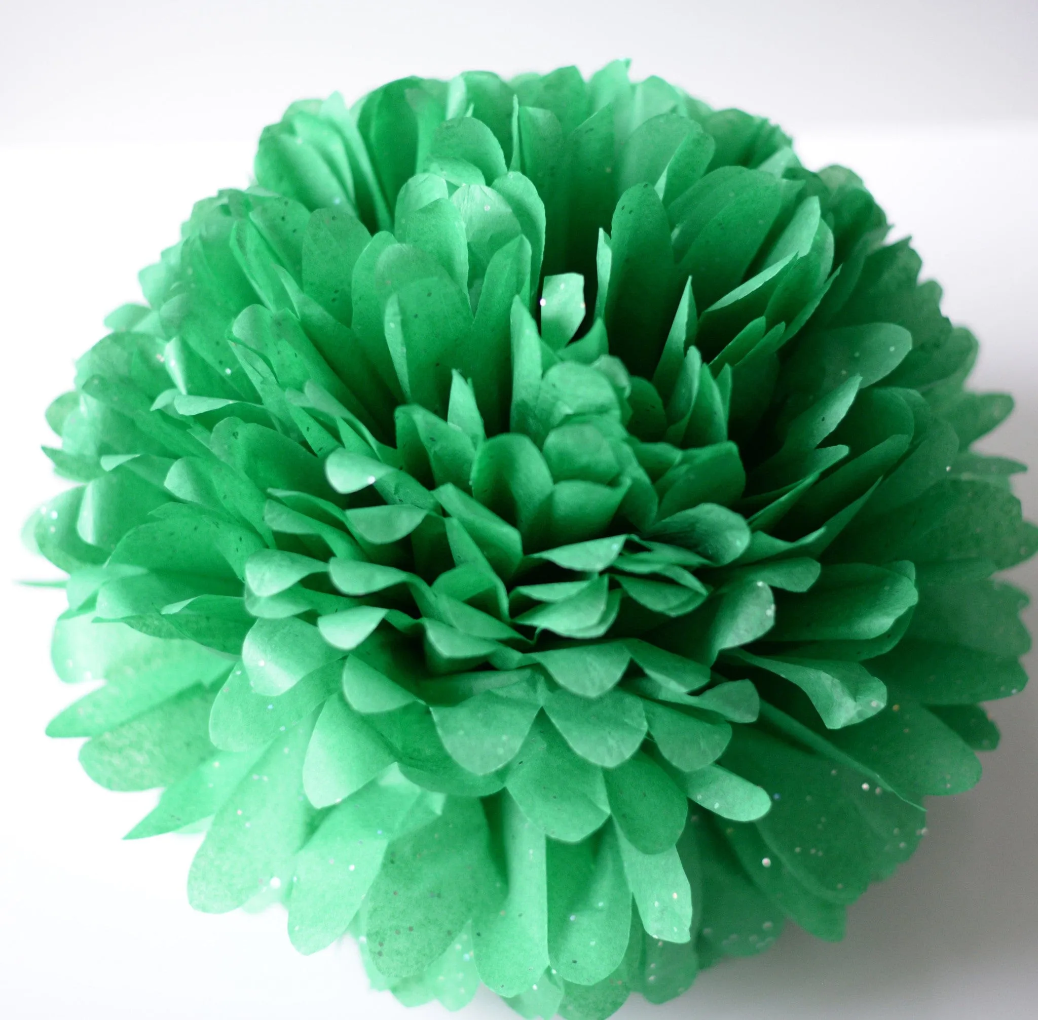 Emerald green with silver diamonds tissue paper pom poms