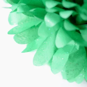 Emerald green with silver diamonds tissue paper pom poms